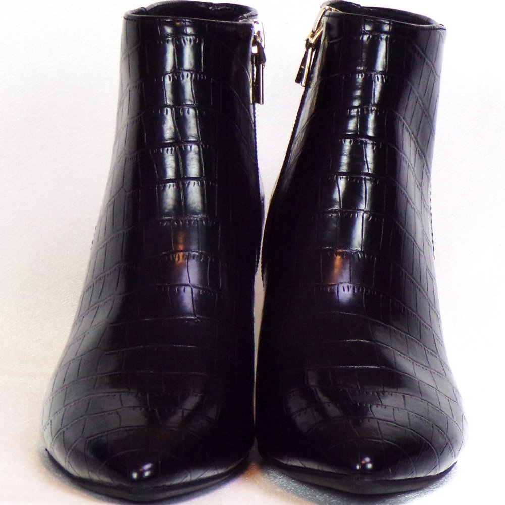 AEROSOLES 6.5M EDITHBLACK black faux-snakeskin mid-heel point-toe ankle boots - Picture 5 of 14
